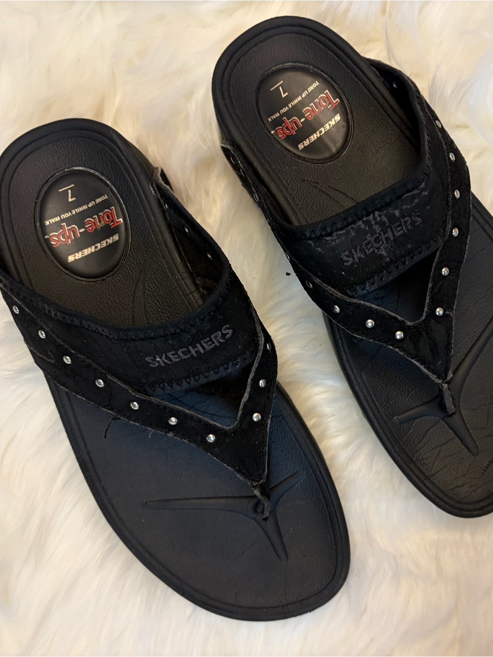 Skechers Women’s Black Studded Thong Sandals